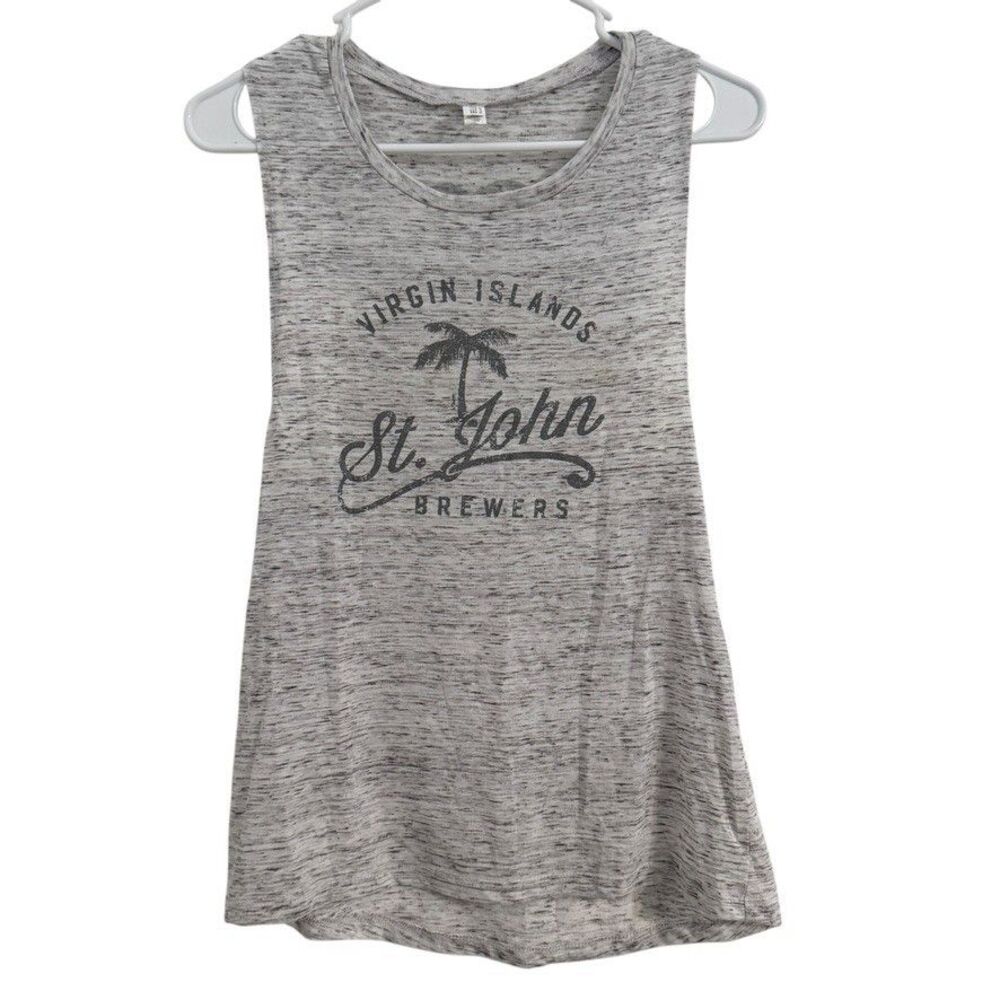 Women's Size MEDIUM Graphic Tank Top Virgin Islands Marble Gray White Palm Beach